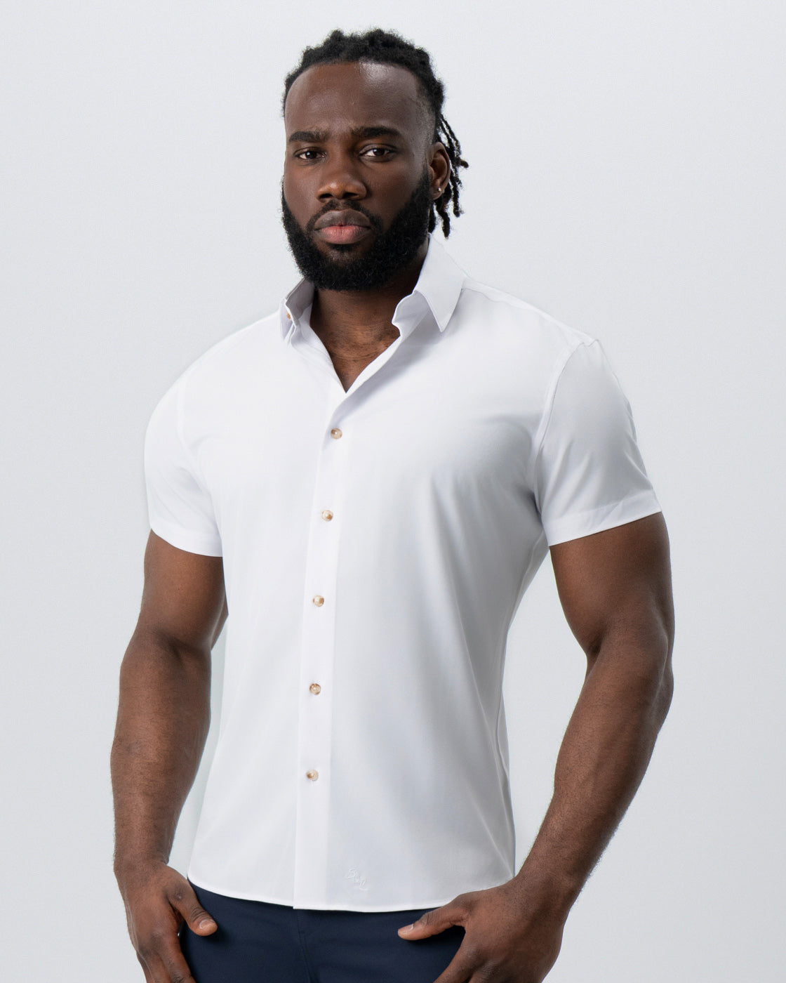 "The Marco" Solid White with Tortoise Shell Buttons | State & Liberty Tops