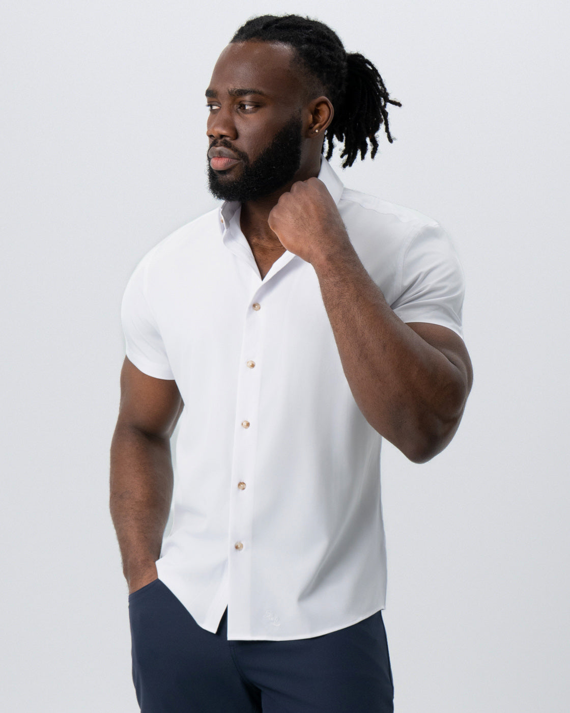"The Marco" Solid White with Tortoise Shell Buttons | State & Liberty Tops