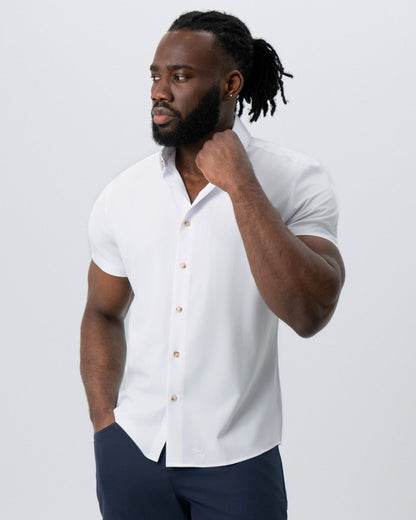 "The Marco" Solid White with Tortoise Shell Buttons | State & Liberty Tops