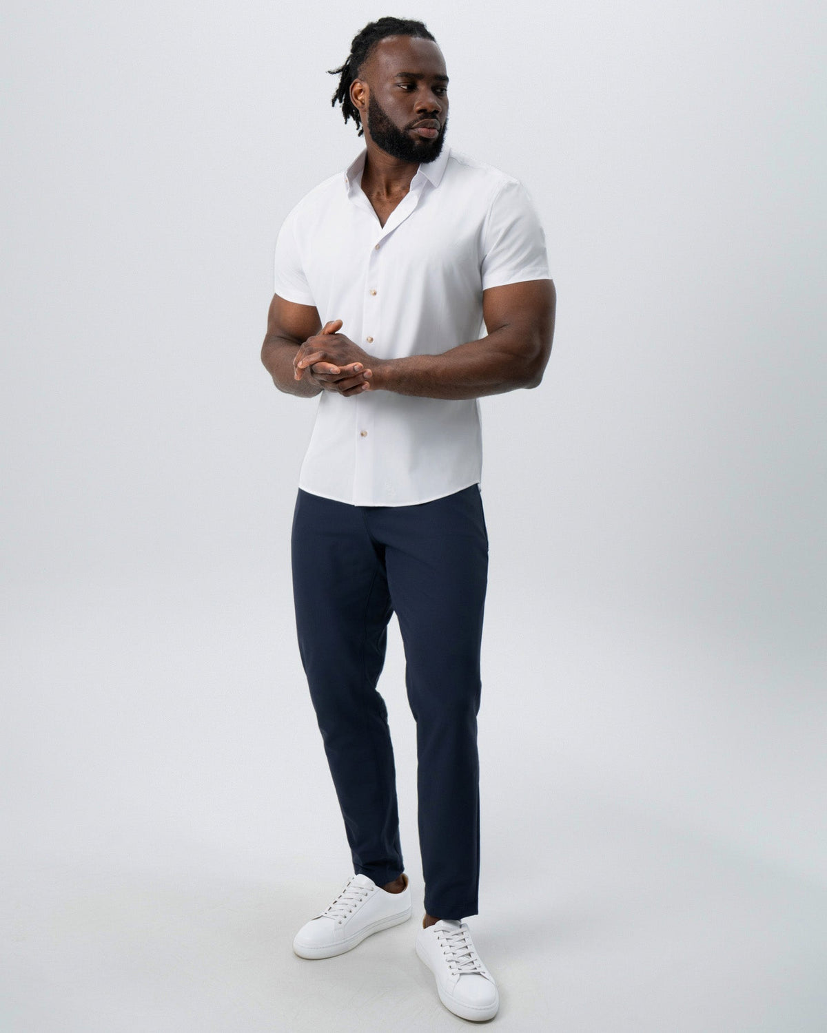 "The Marco" Solid White with Tortoise Shell Buttons | State & Liberty Tops