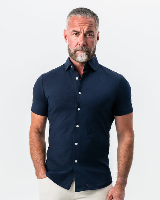 "The Hawkins" Navy Short Sleeve Button Down | State & Liberty Tops