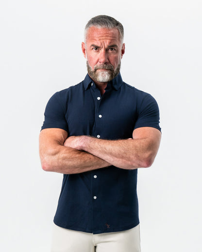 "The Hawkins" Navy Short Sleeve Button Down | State & Liberty Tops