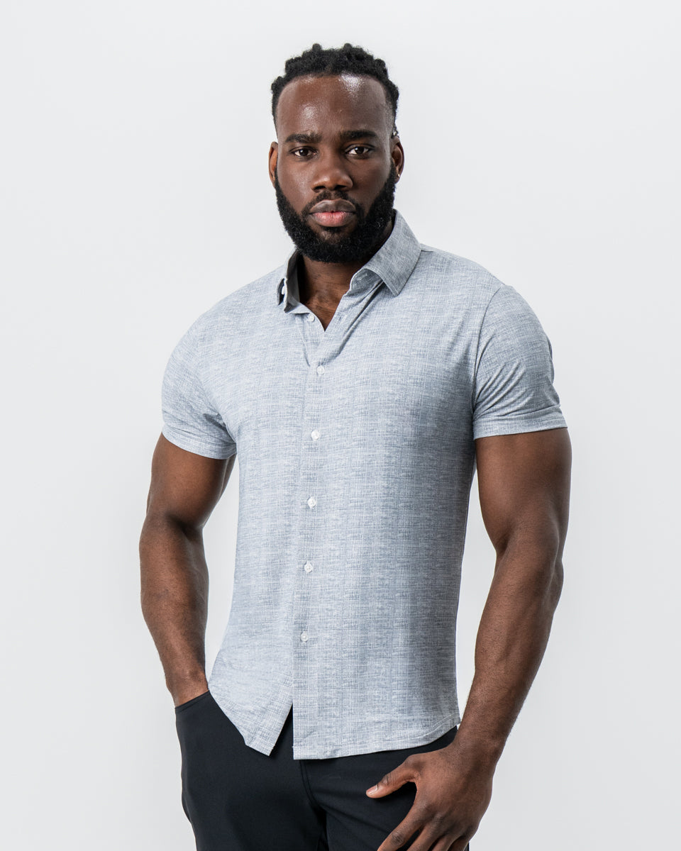 "The Jefferson" Light Grey Printed Linen | State & Liberty Tops