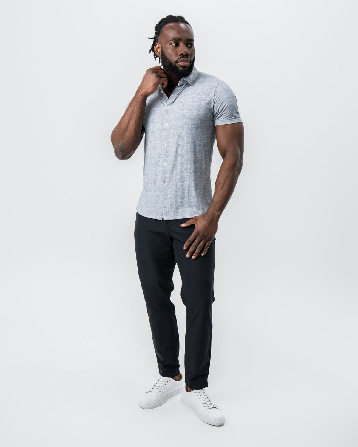 "The Jefferson" Light Grey Printed Linen | State & Liberty Tops