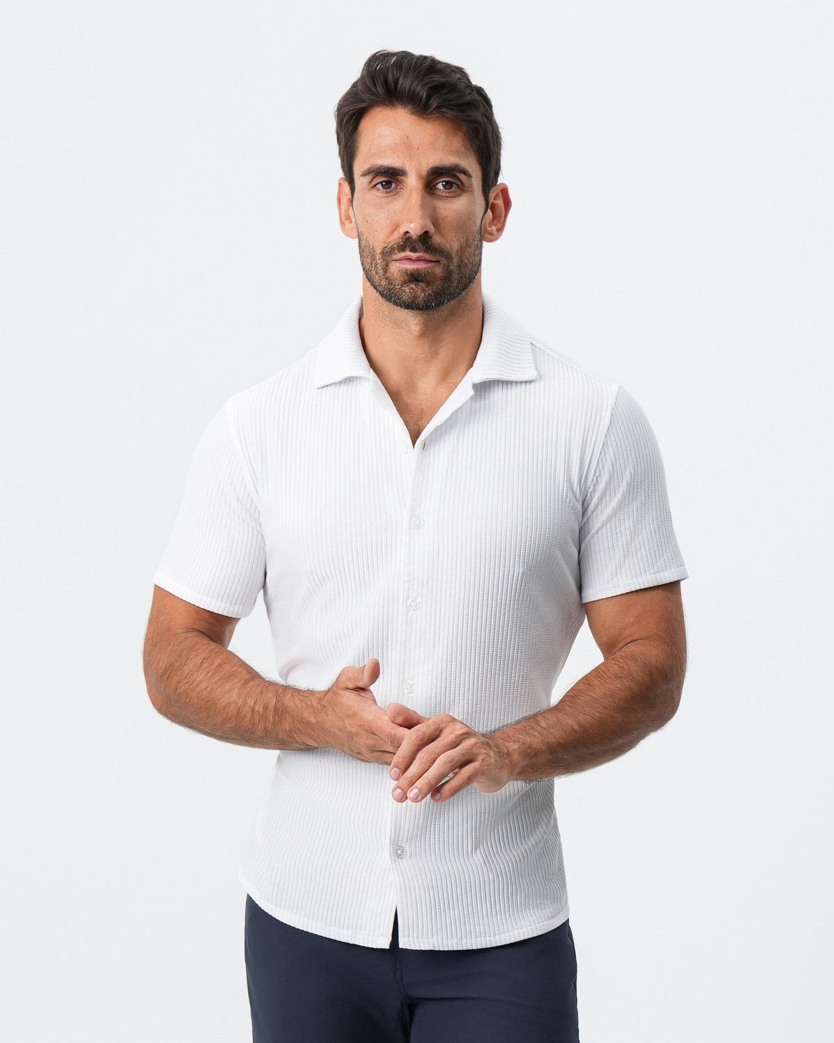 Seersucker Short Sleeve Button Down - White | State & Liberty Tops