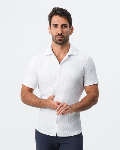 Seersucker Short Sleeve Button Down - White | State & Liberty Tops