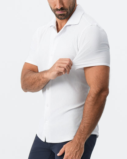 Seersucker Short Sleeve Button Down - White | State & Liberty Tops