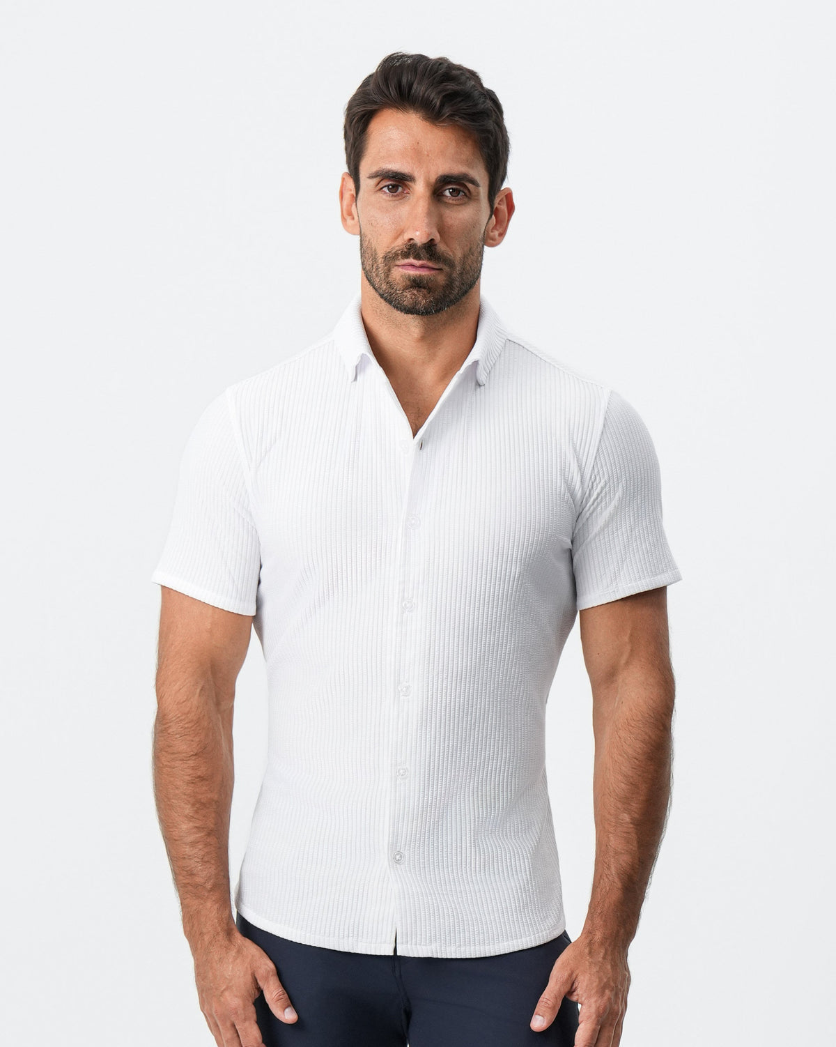 Seersucker Short Sleeve Button Down - White | State & Liberty Tops