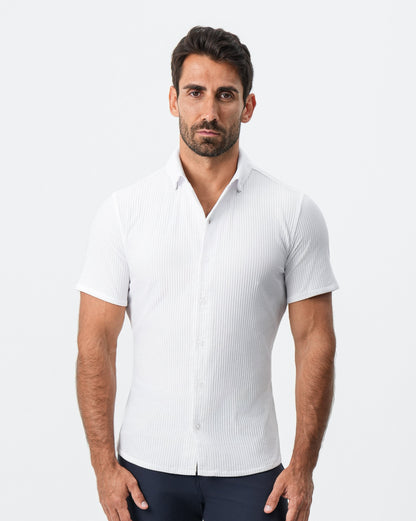 Seersucker Short Sleeve Button Down - White | State & Liberty Tops