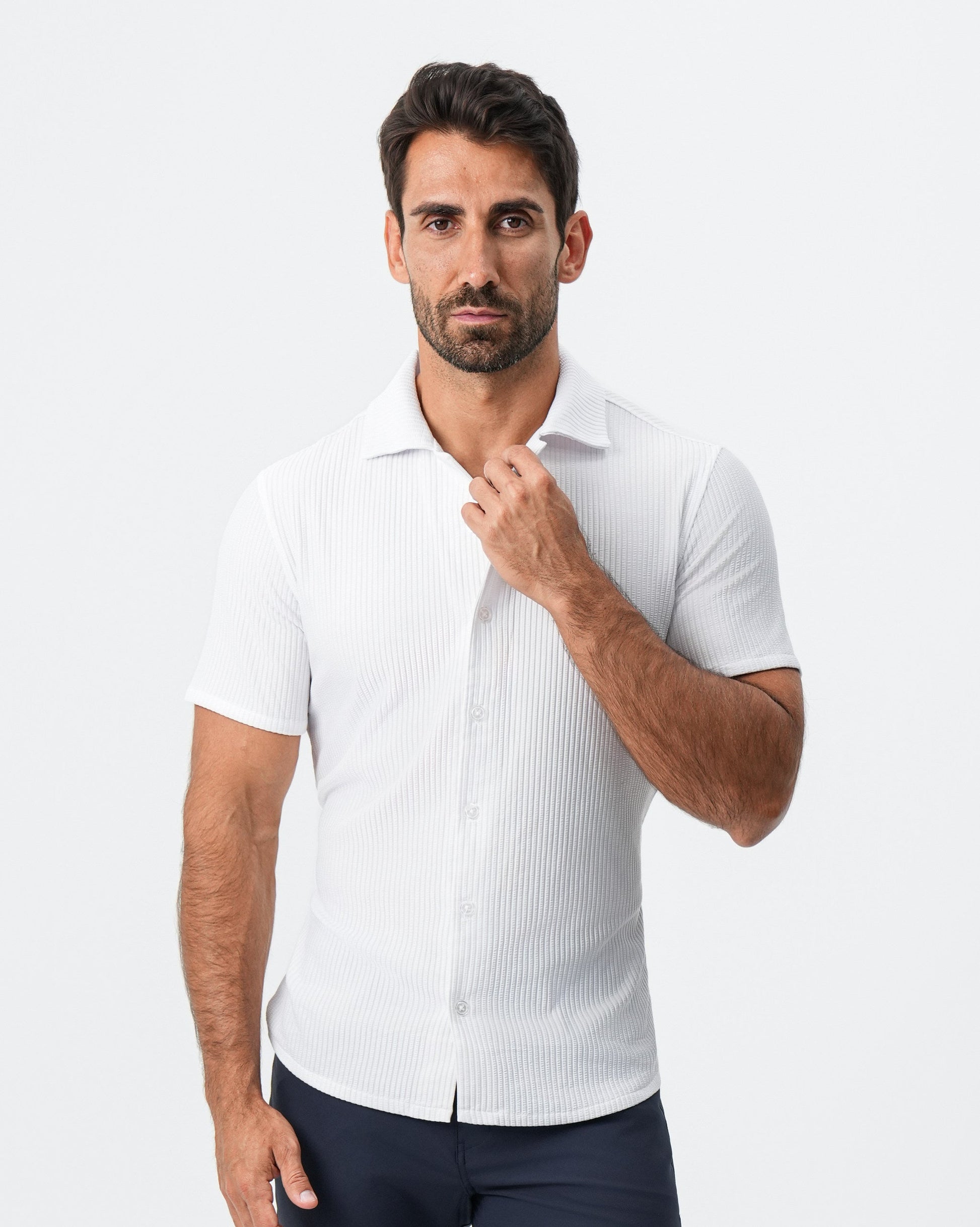 Seersucker Short Sleeve Button Down - White | State & Liberty Tops