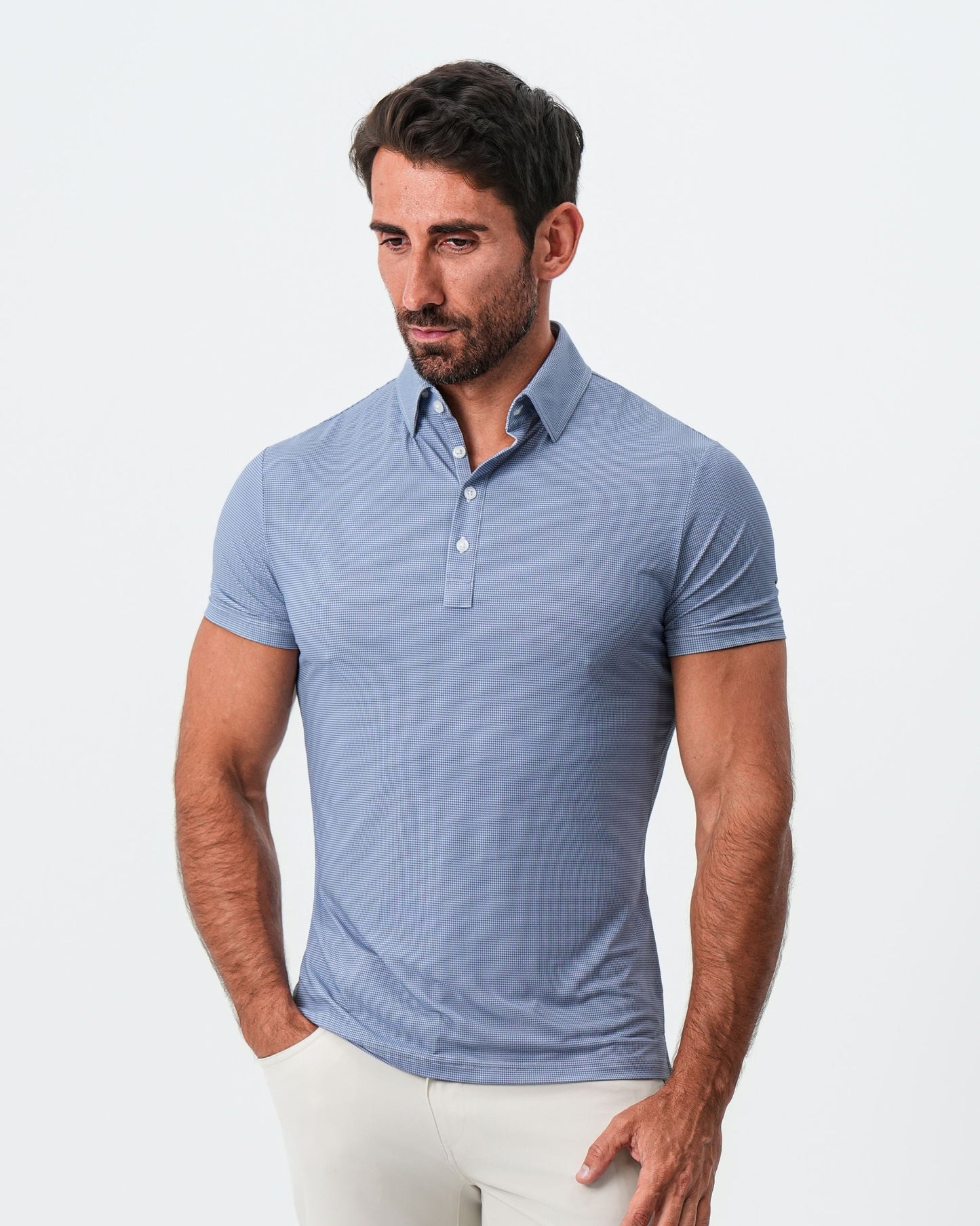 "The Flight" Blue Micro Grid Print | State & Liberty Tops