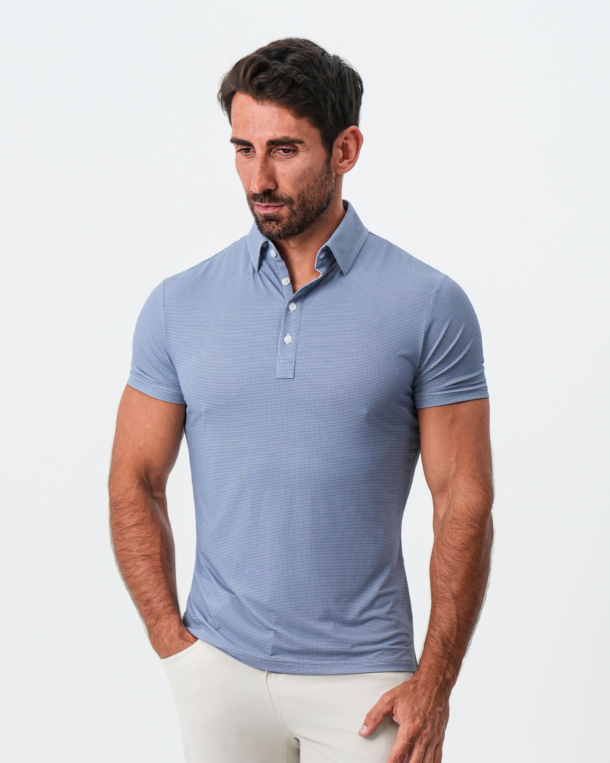 "The Flight" Blue Micro Grid Print | State & Liberty Tops
