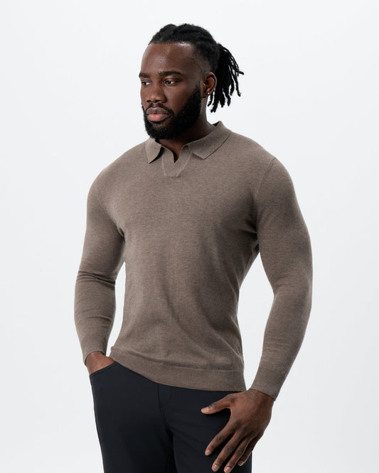 Buttonless Sweater Polo - Brown | State & Liberty Tops