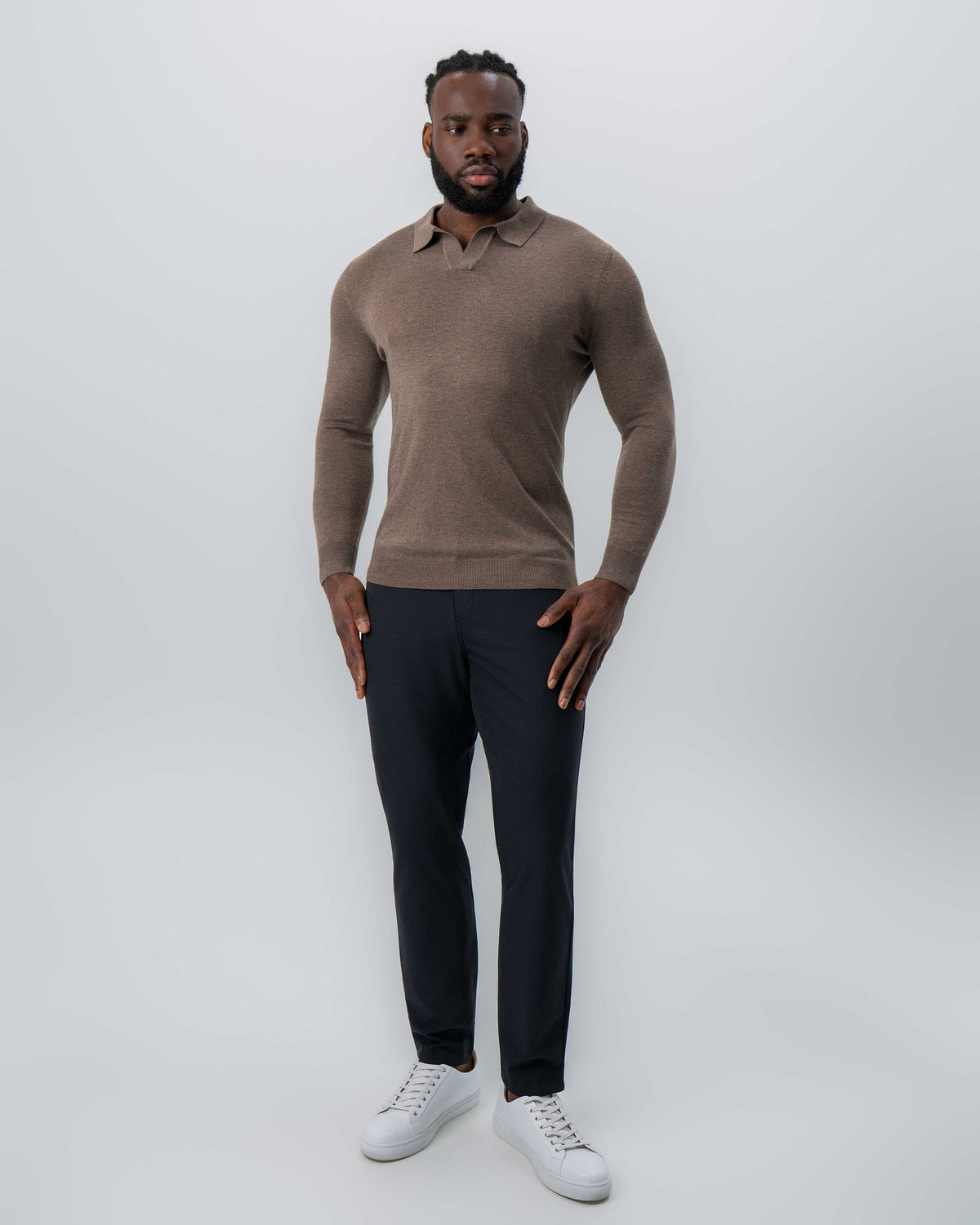 Buttonless Sweater Polo - Brown | State & Liberty Tops