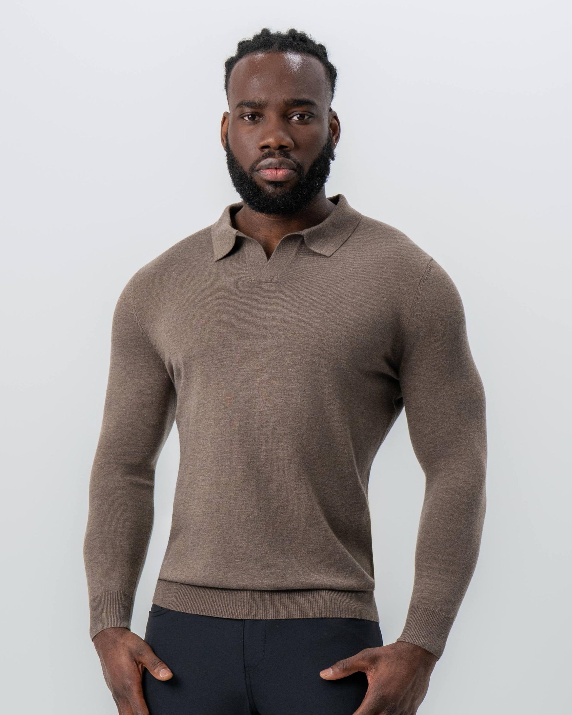 Buttonless Sweater Polo - Brown | State & Liberty Tops