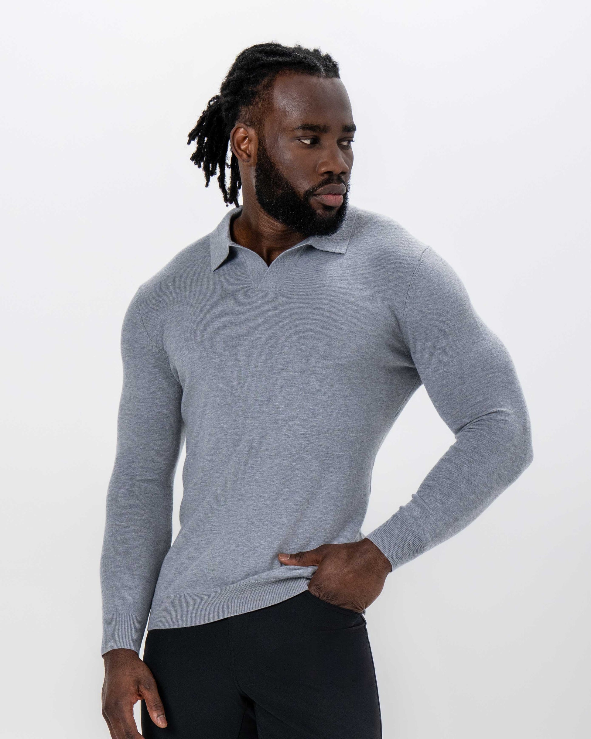 Buttonless Sweater Polo - Light Grey | State & Liberty Tops