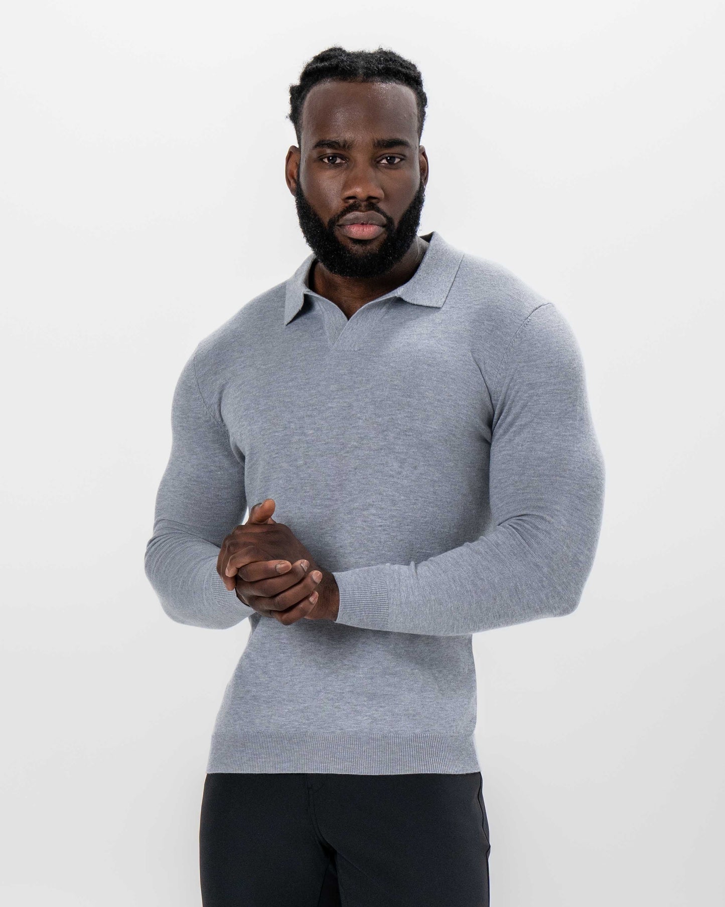 Buttonless Sweater Polo - Light Grey | State & Liberty Tops