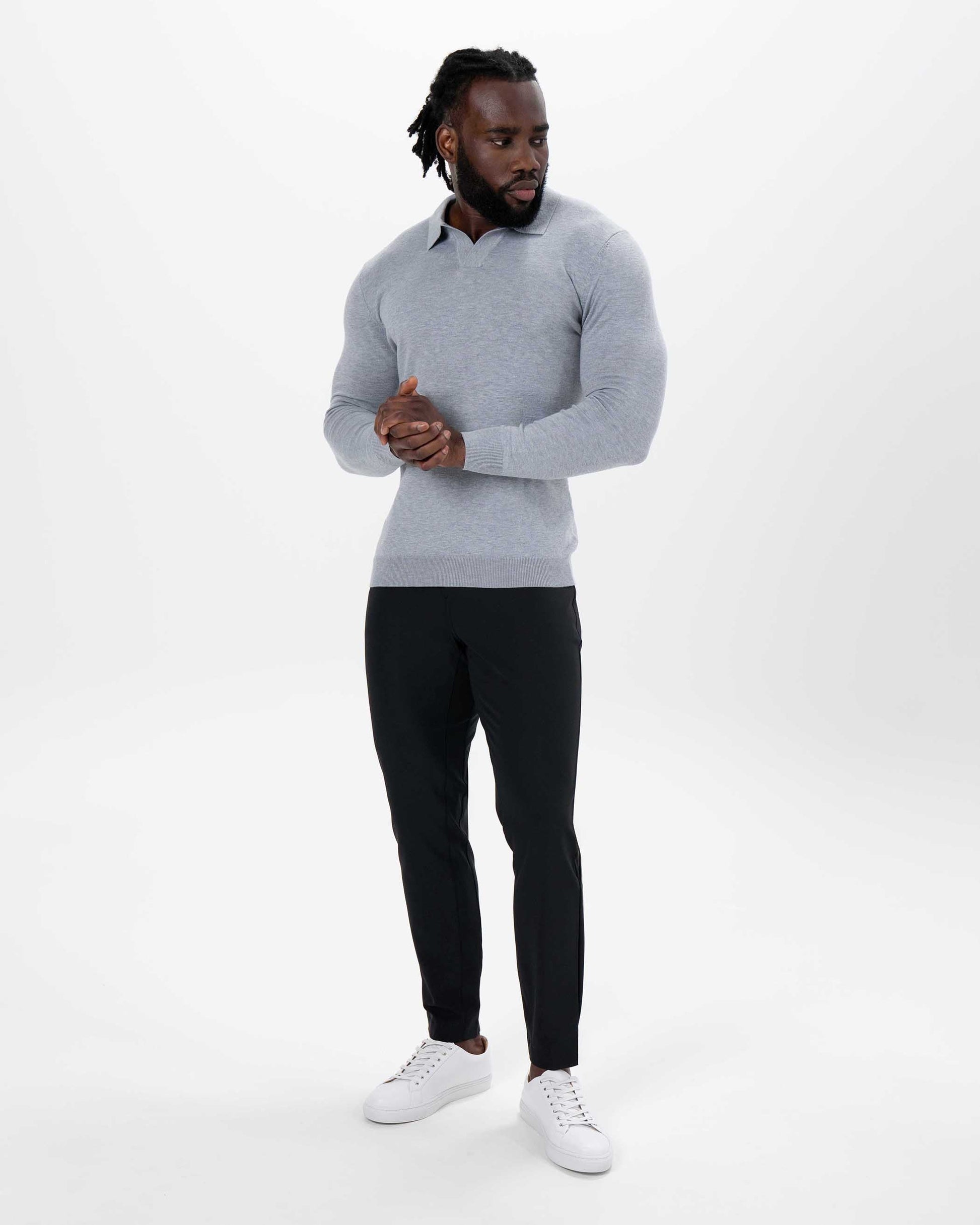 Buttonless Sweater Polo - Light Grey | State & Liberty Tops