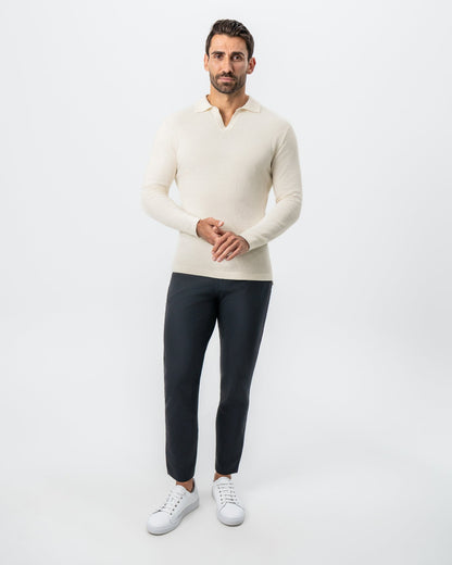 Textured Buttonless Long Sleeve Polo - Tan | State & Liberty Tops