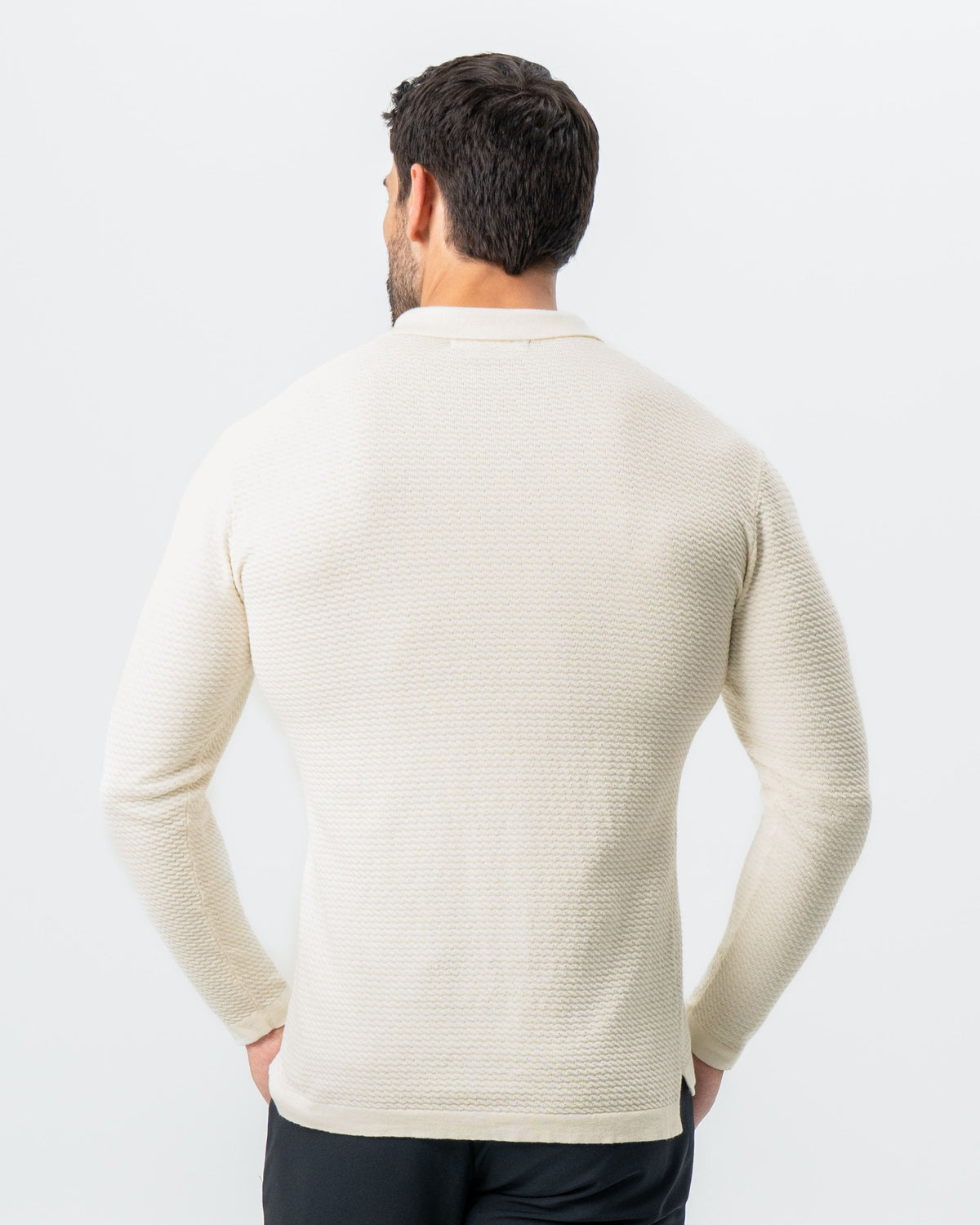 Textured Buttonless Long Sleeve Polo - Tan | State & Liberty Tops