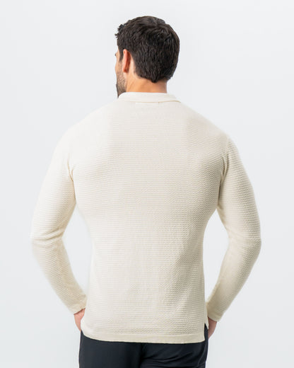 Textured Buttonless Long Sleeve Polo - Tan | State & Liberty Tops