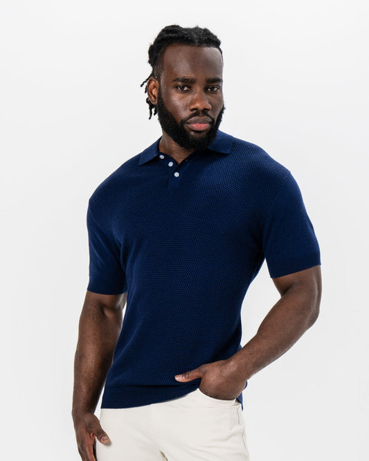 Textured Knit Cashmere Polo - Navy | State & Liberty Tops