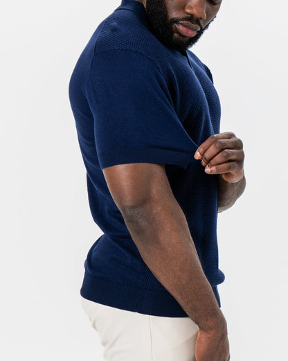 Textured Knit Cashmere Polo - Navy | State & Liberty Tops