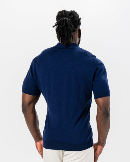 Textured Knit Cashmere Polo - Navy | State & Liberty Tops