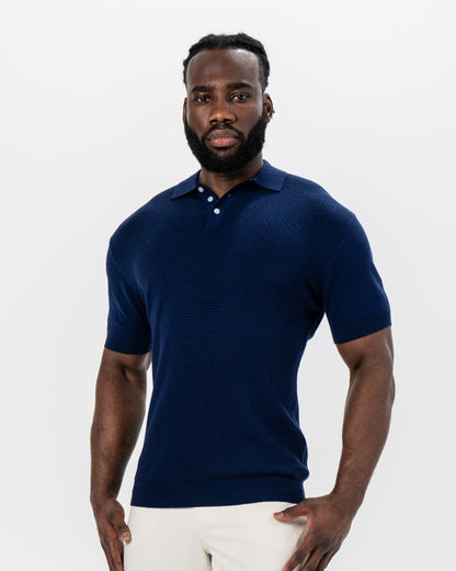 Textured Knit Cashmere Polo - Navy | State & Liberty Tops