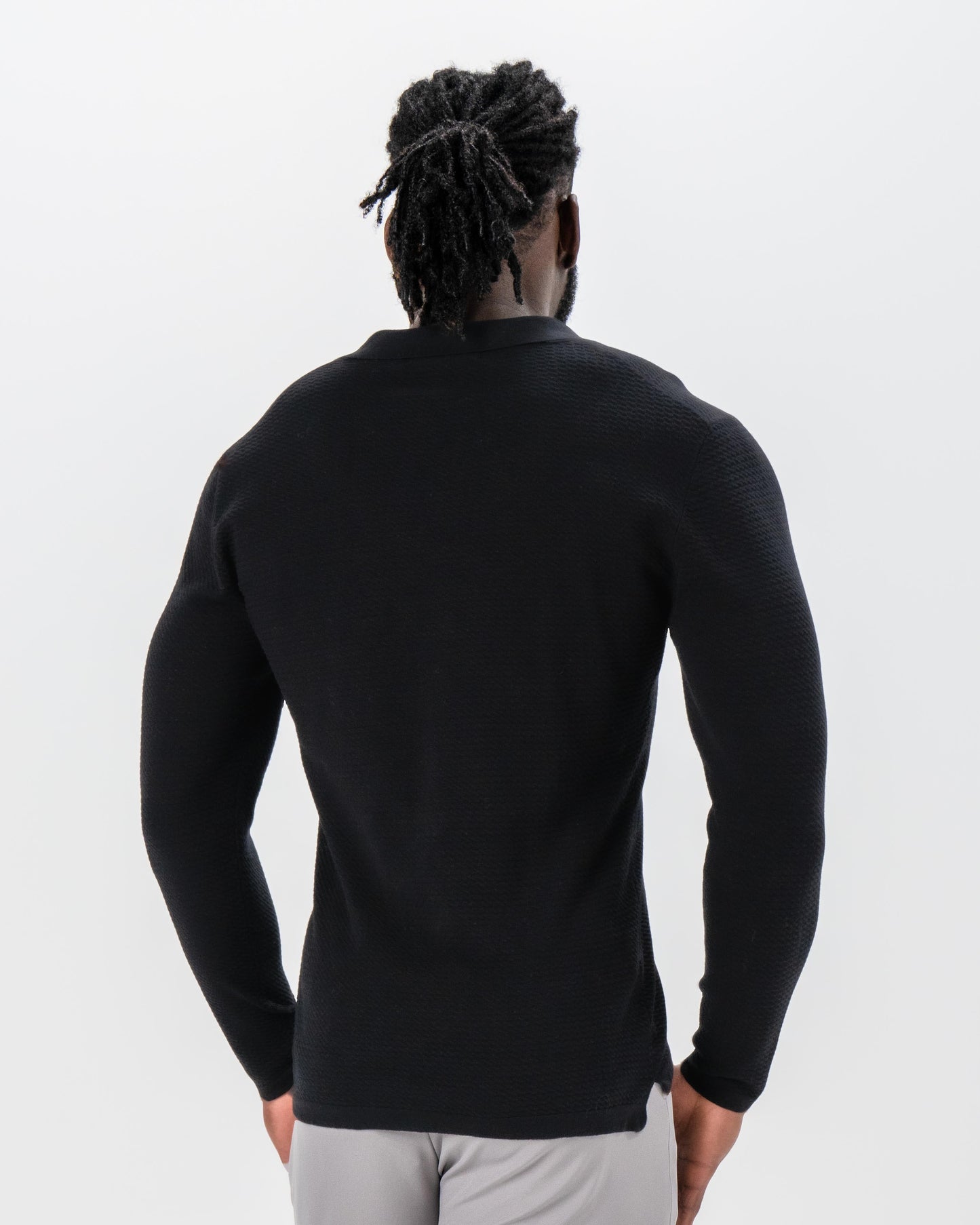 Textured Buttonless Long Sleeve Polo - Black | State & Liberty Tops