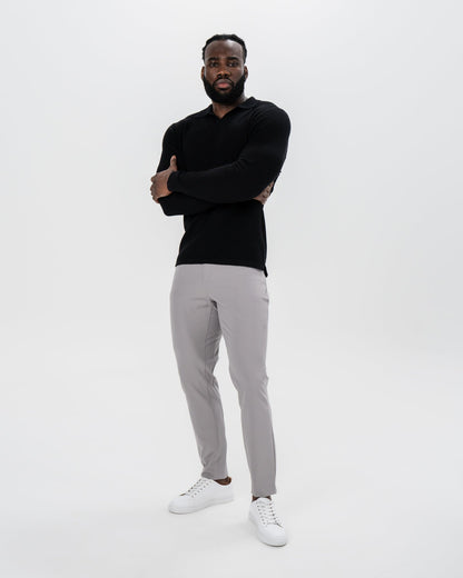 Textured Buttonless Long Sleeve Polo - Black | State & Liberty Tops