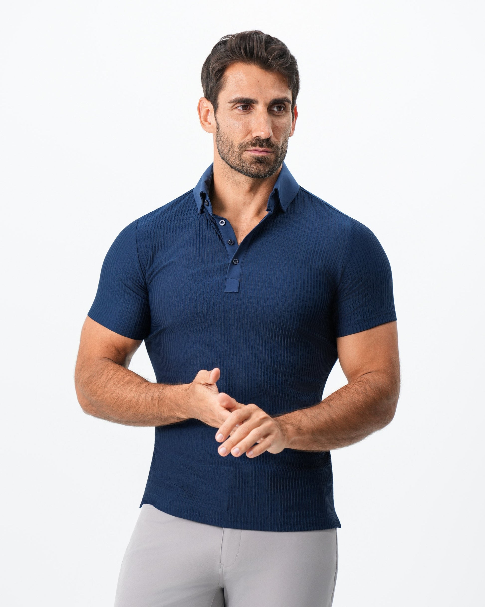 Seersucker Polo - Navy | State & Liberty Tops