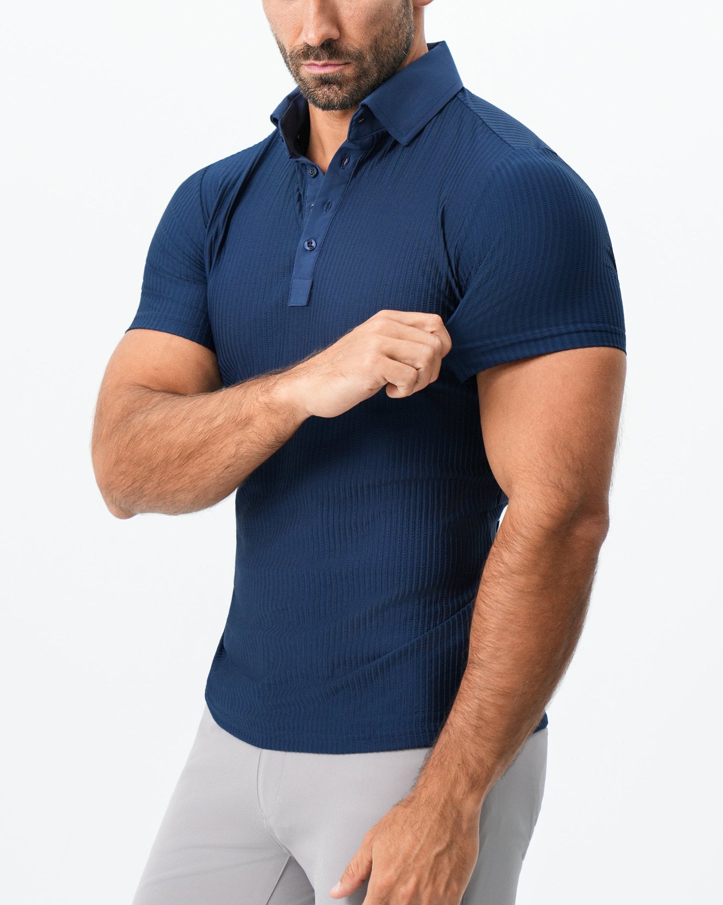 Seersucker Polo - Navy | State & Liberty Tops