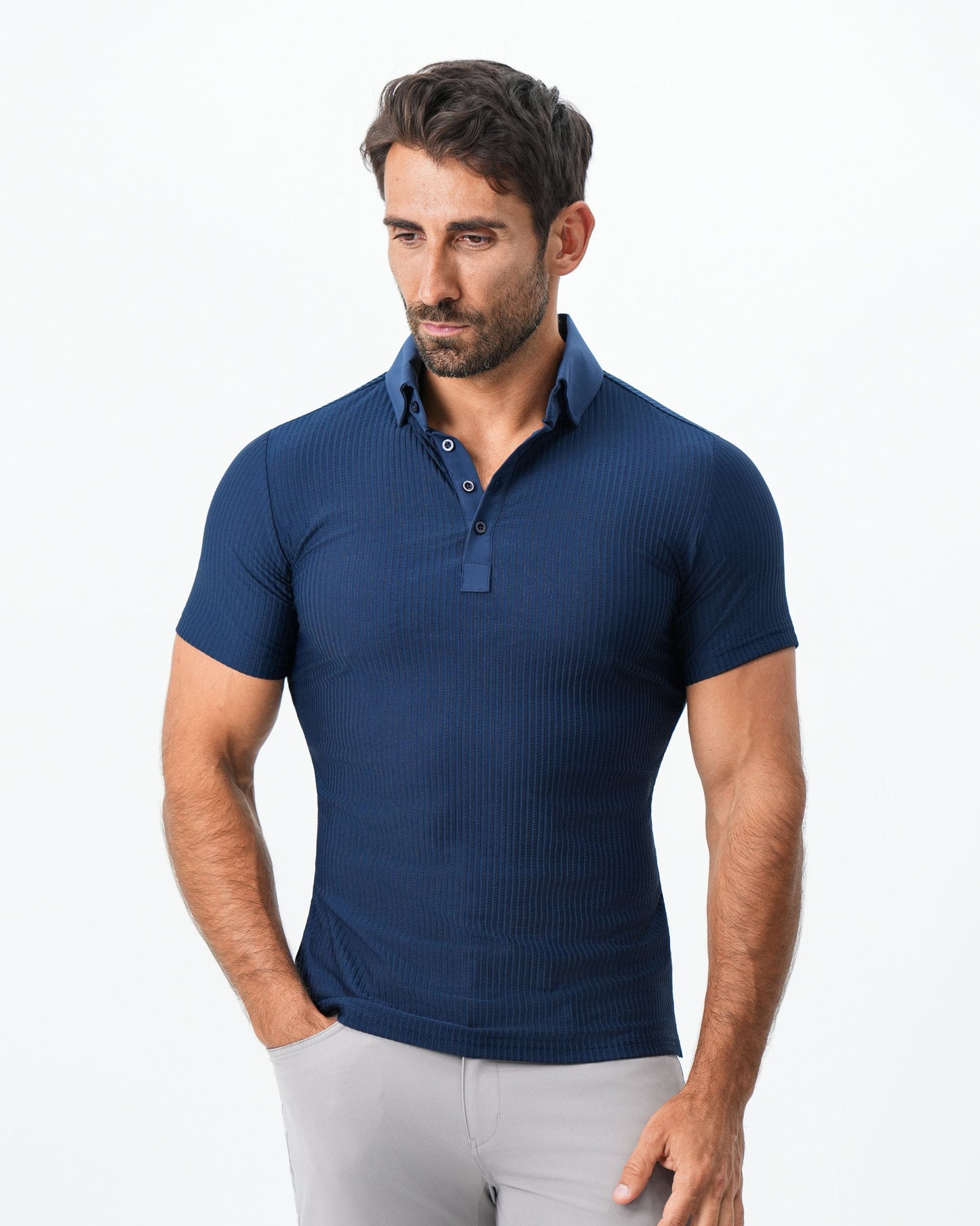 Seersucker Polo - Navy | State & Liberty Tops