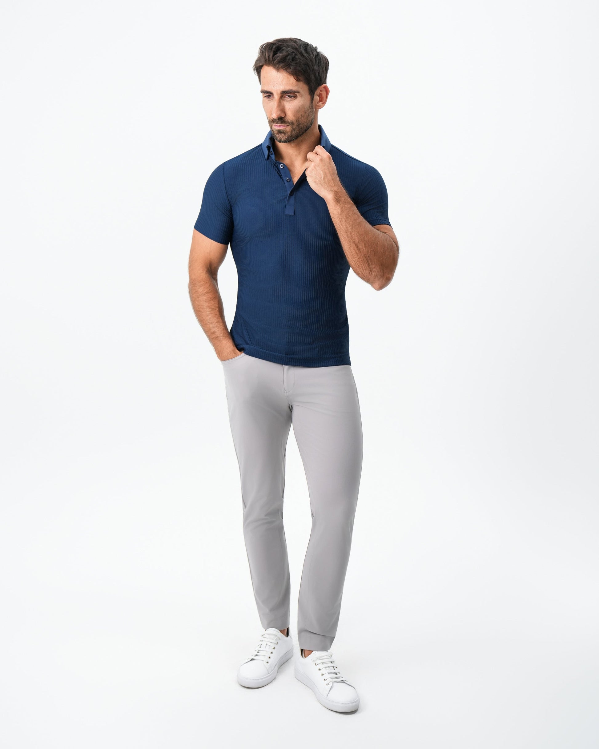 Seersucker Polo - Navy | State & Liberty Tops
