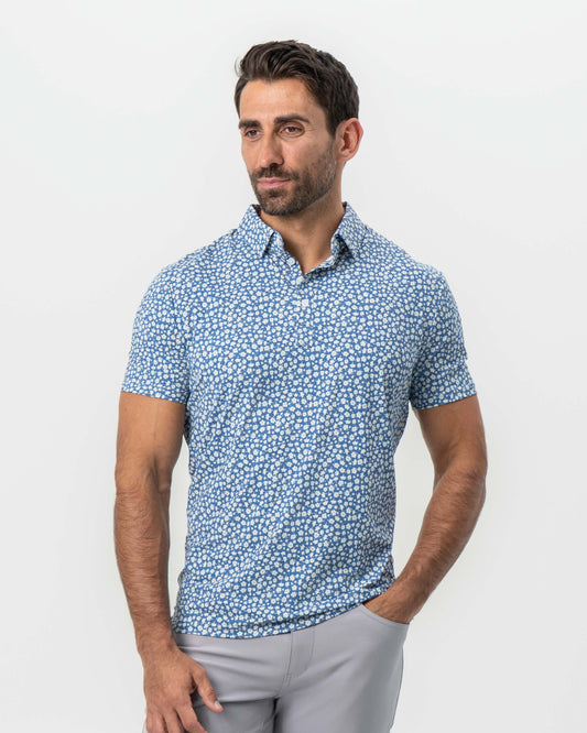 "The Ken" White & Light Blue Floral Print Polo | State & Liberty Tops