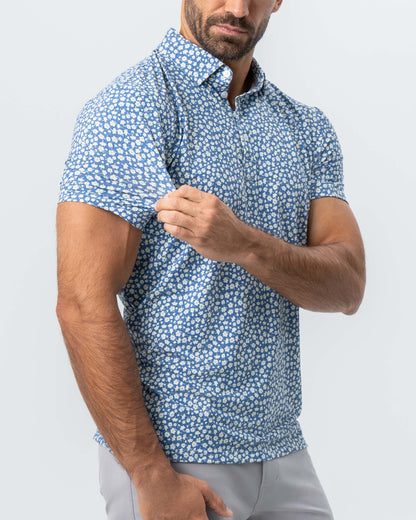 "The Ken" White & Light Blue Floral Print Polo | State & Liberty Tops