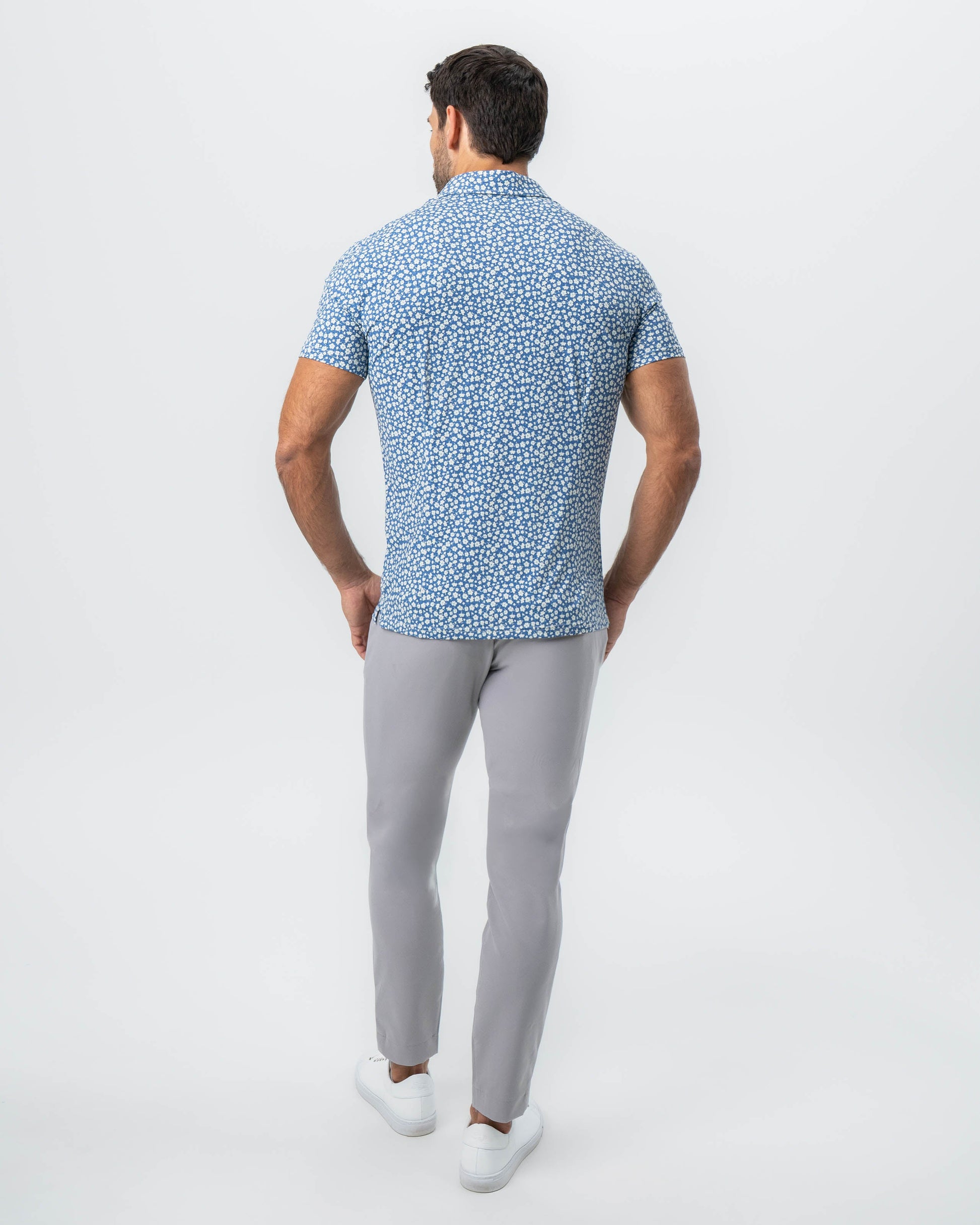 "The Ken" White & Light Blue Floral Print Polo | State & Liberty Tops
