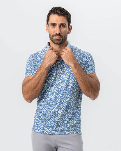 "The Ken" White & Light Blue Floral Print Polo | State & Liberty Tops