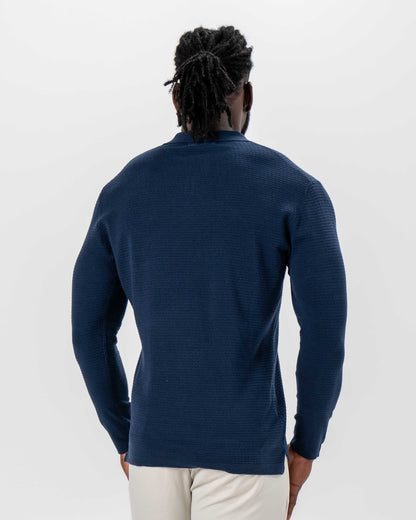 Textured Buttonless Long Sleeve Polo - Navy | State & Liberty Tops