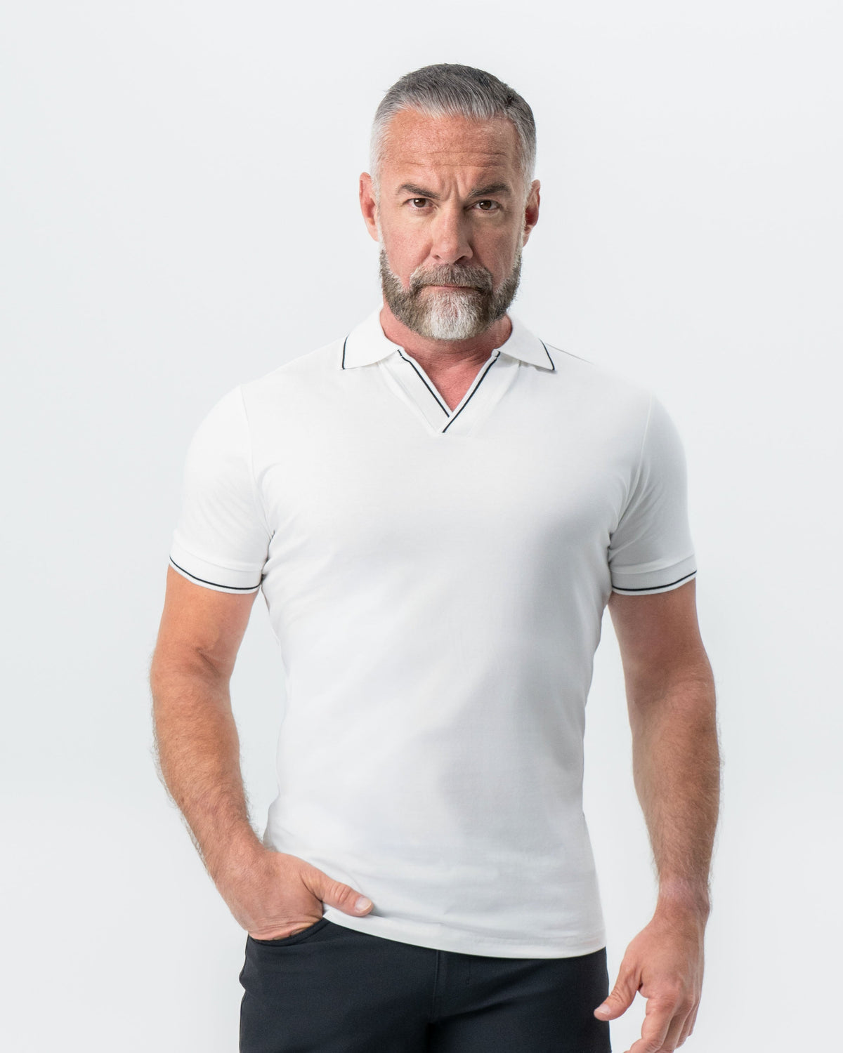 "The Parkway" White with Black Tipped Polo | State & Liberty Tops