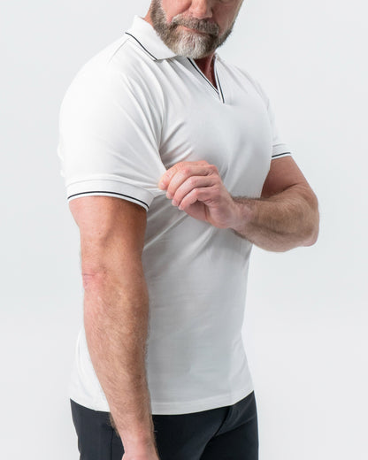 "The Parkway" White with Black Tipped Polo | State & Liberty Tops