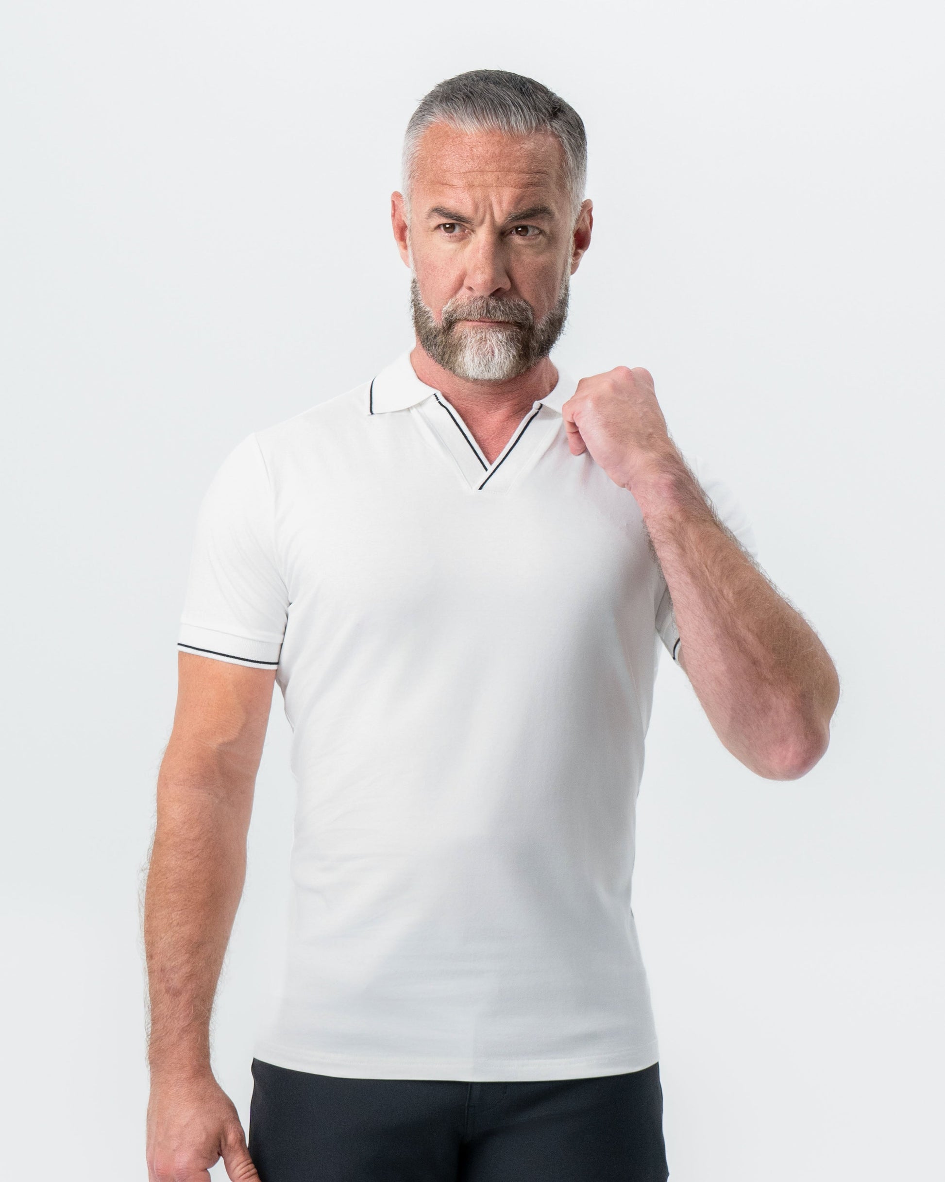"The Parkway" White with Black Tipped Polo | State & Liberty Tops