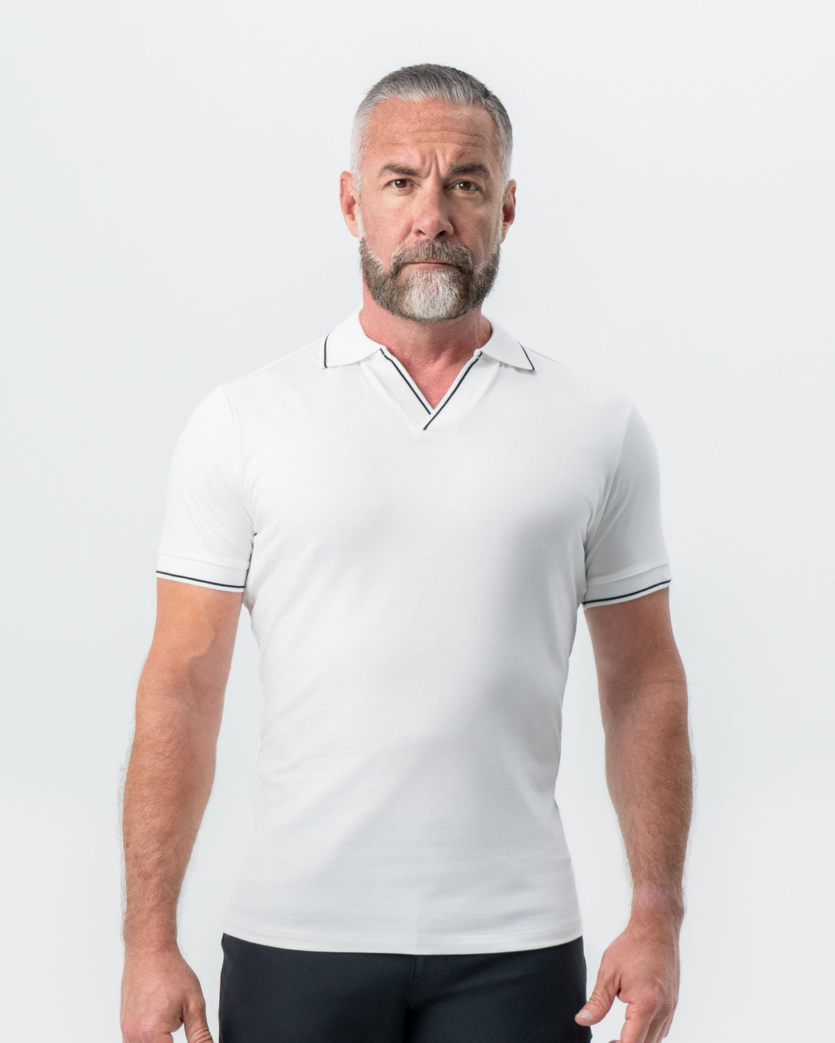 "The Parkway" White with Black Tipped Polo | State & Liberty Tops