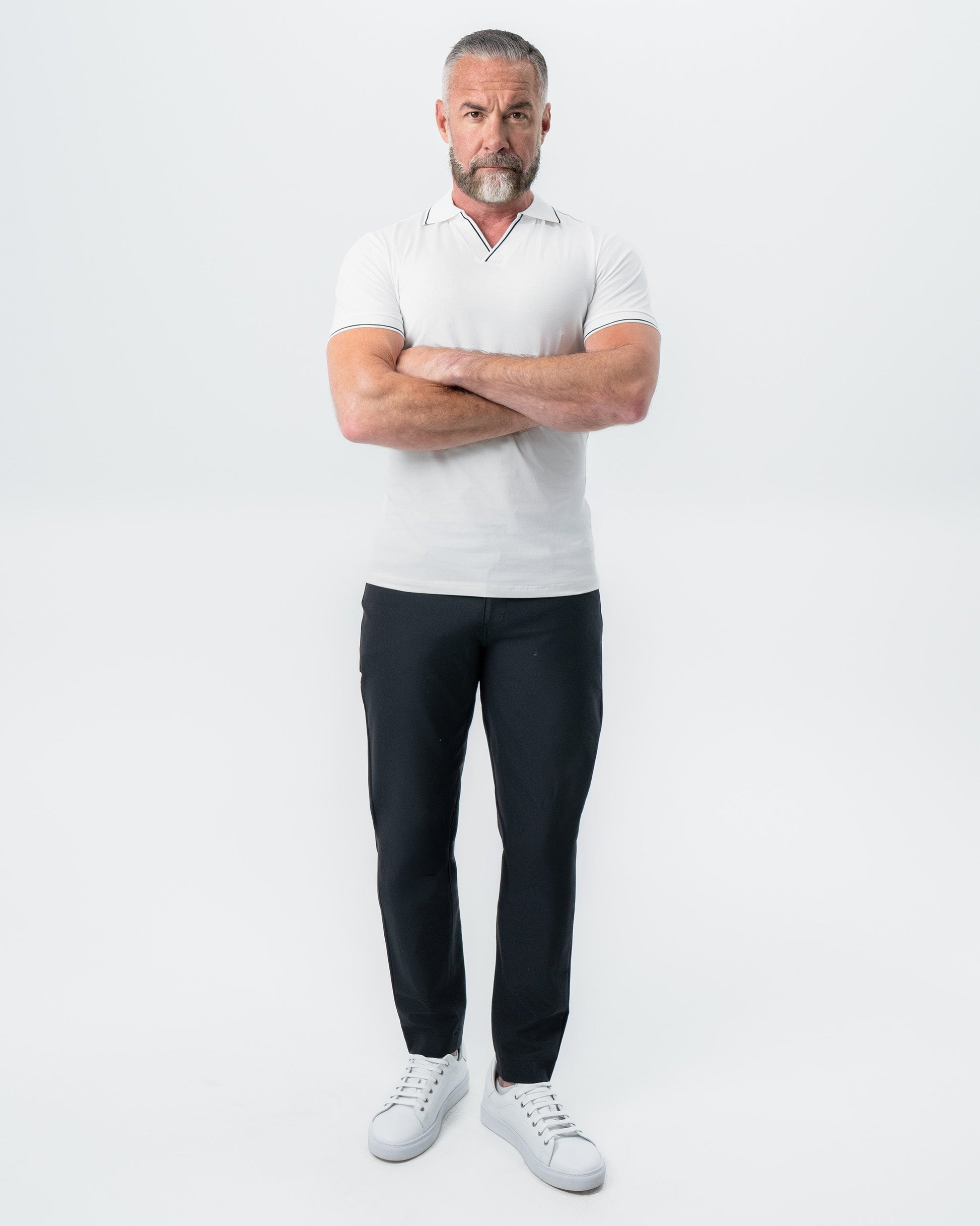 "The Parkway" White with Black Tipped Polo | State & Liberty Tops