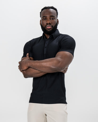 Seersucker Polo - Black | State & Liberty Tops