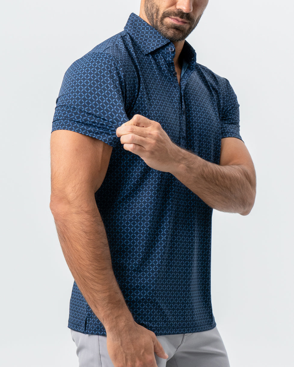 "The Zeus" Diamond Navy & Light Blue Circle Polo | State & Liberty Tops