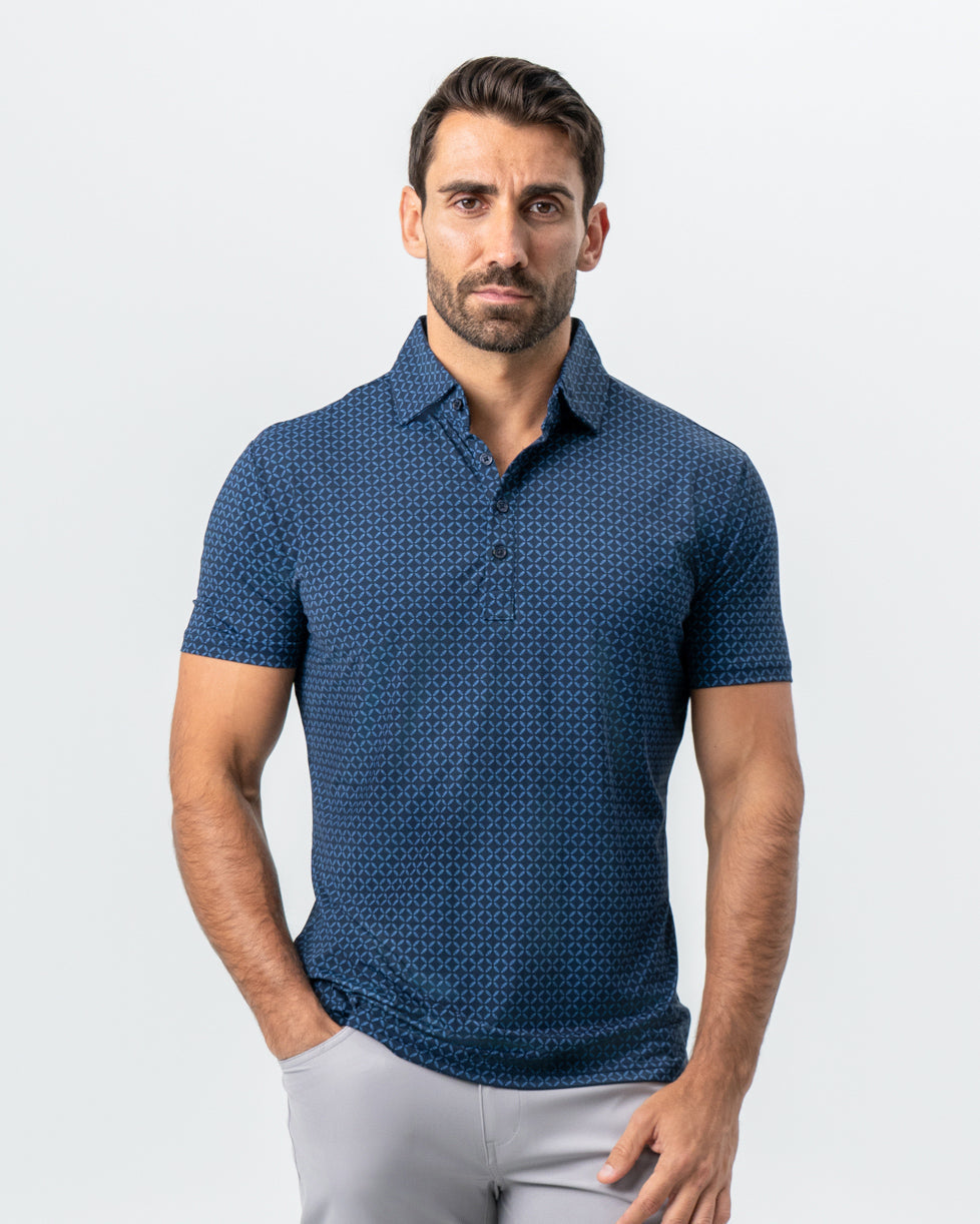 "The Zeus" Diamond Navy & Light Blue Circle Polo | State & Liberty Tops