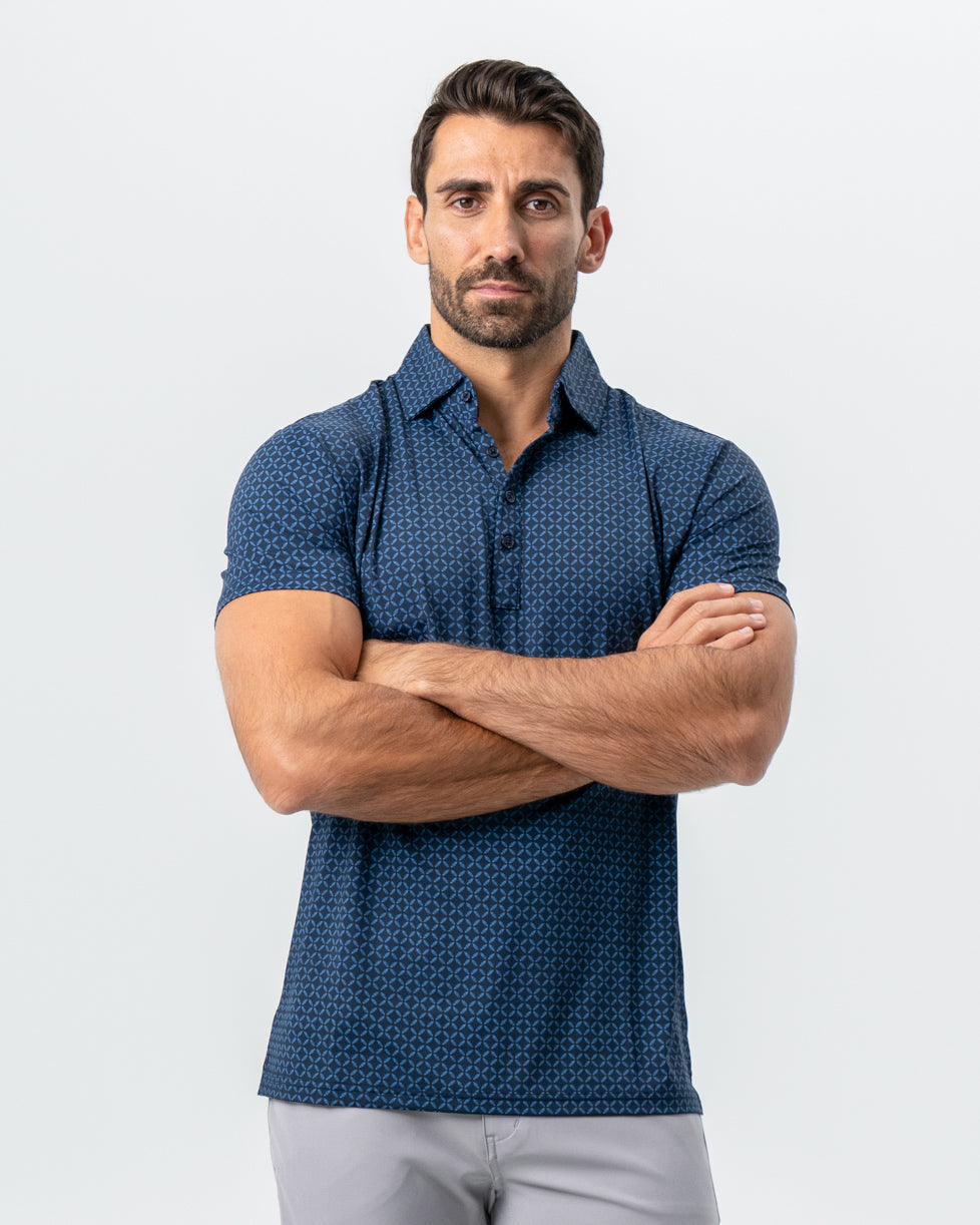 "The Zeus" Diamond Navy & Light Blue Circle Polo | State & Liberty Tops