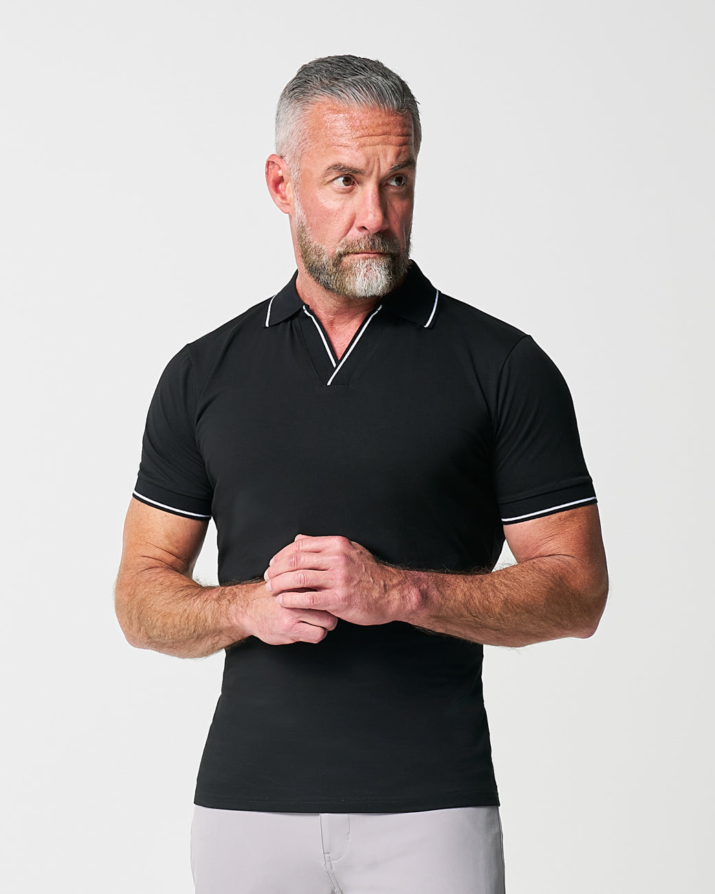 "The Gage" Black with White Tipped Polo | State & Liberty Tops